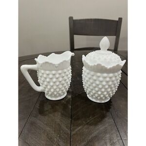 Fenton Milk Glass Hobnail Creamer/Sugar‎ Set Heavy-5441. No Chips/cracks